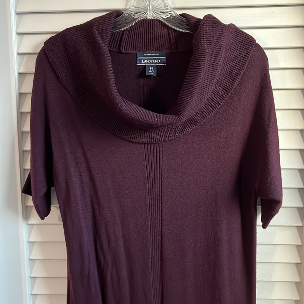 Lands’ End Merino Wool Cowl Neck Sweater Dress. Eggplant Purple. Size XS (2-4).